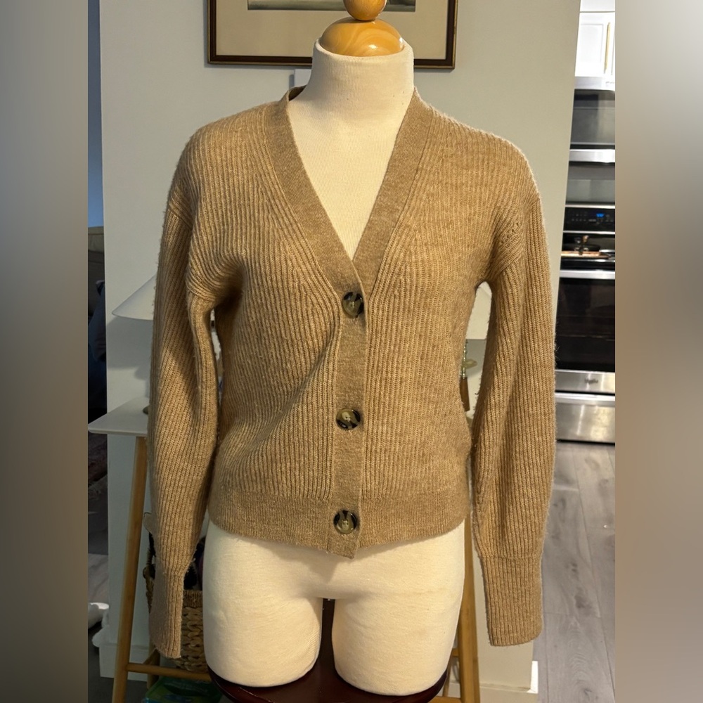 Women's Quince Tan Wool Blend Cardigan Sweater. Size S